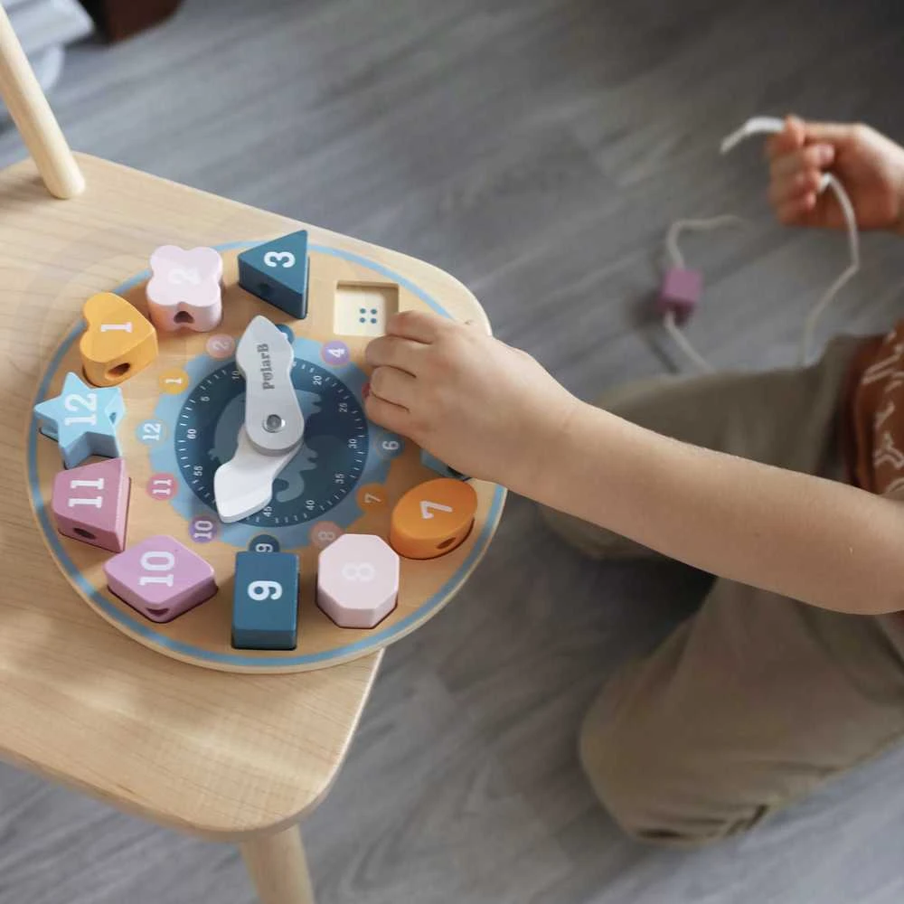 VIGA Montessori laikrodis formų rūšiuoklis – spalvų siuvinėjimas