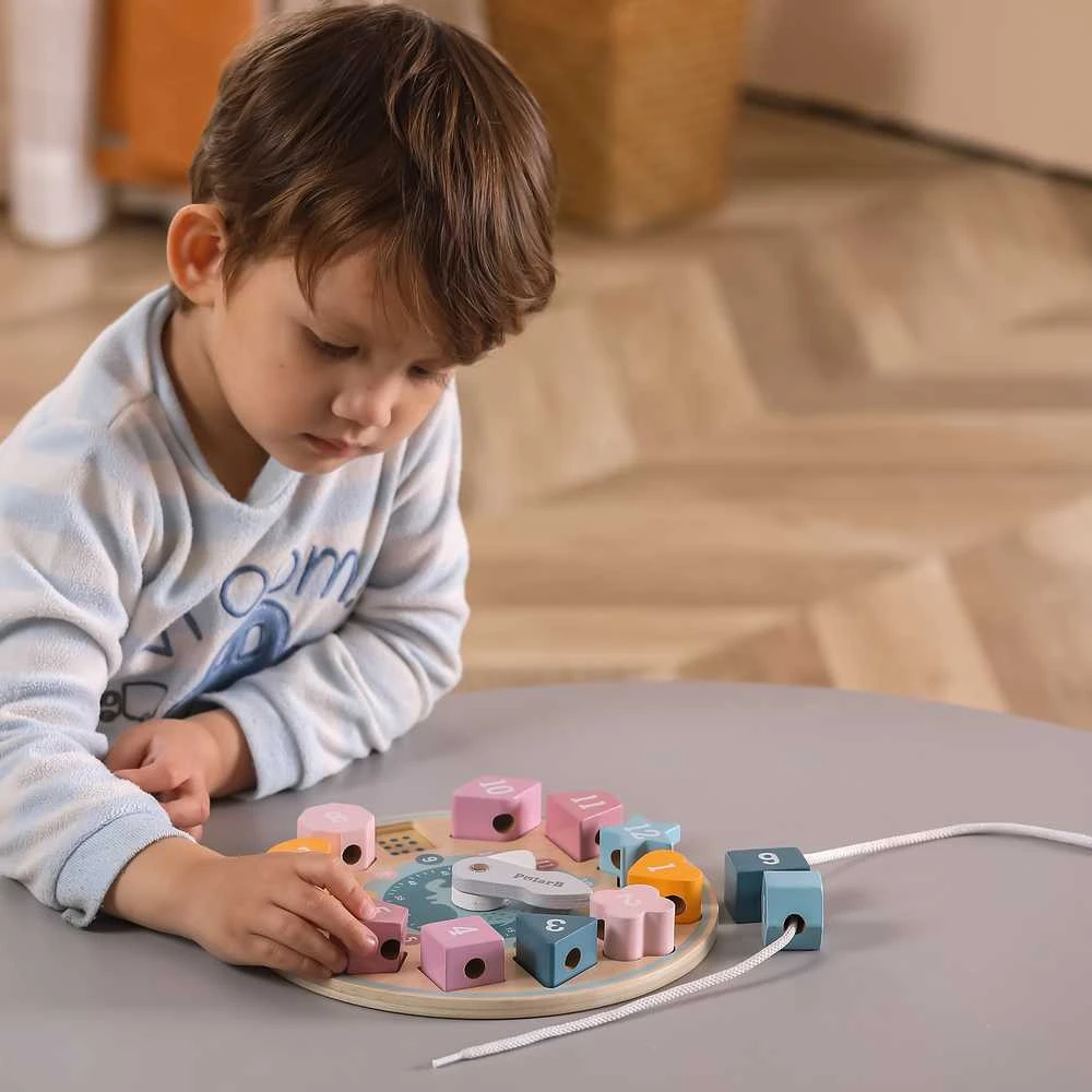 VIGA Montessori laikrodis formų rūšiuoklis – spalvų siuvinėjimas