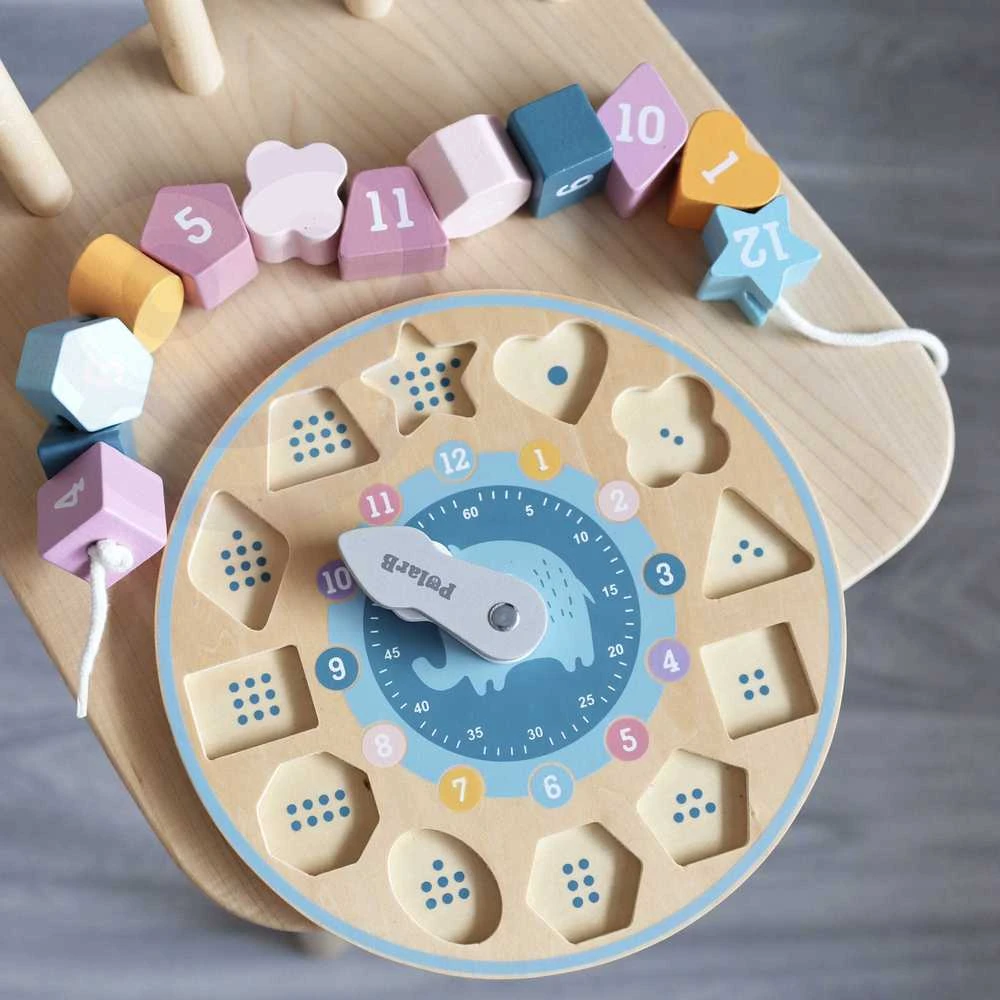 VIGA Montessori laikrodis formų rūšiuoklis – spalvų siuvinėjimas