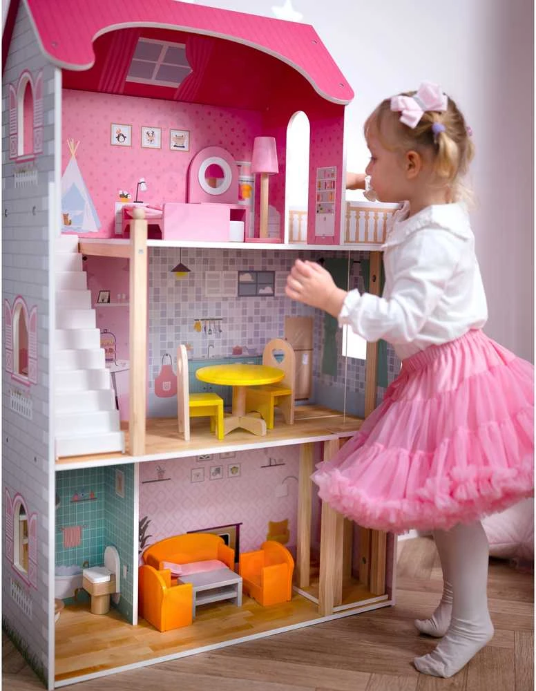 Viga Toys VIGA Medinis Lėlių Namelis su 5 Kambariais