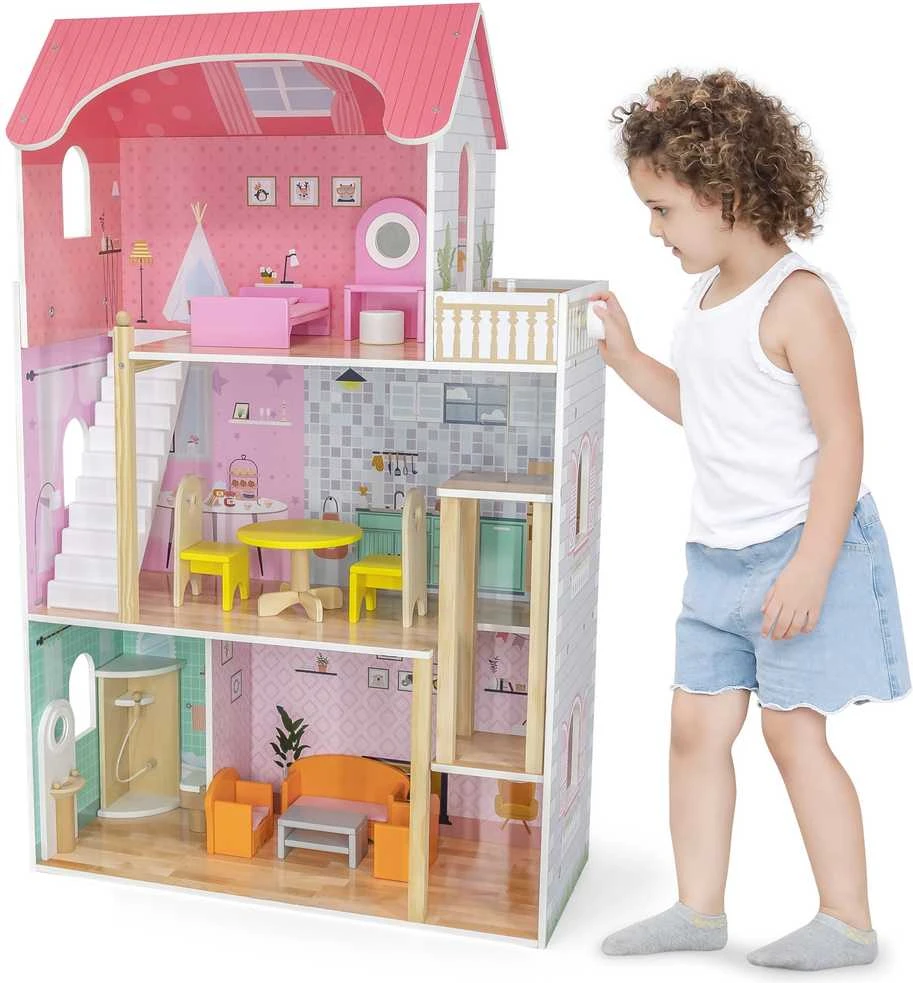 Viga Toys VIGA Medinis Lėlių Namelis su 5 Kambariais