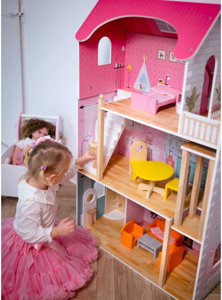 Viga Toys VIGA Medinis Lėlių Namelis su 5 Kambariais