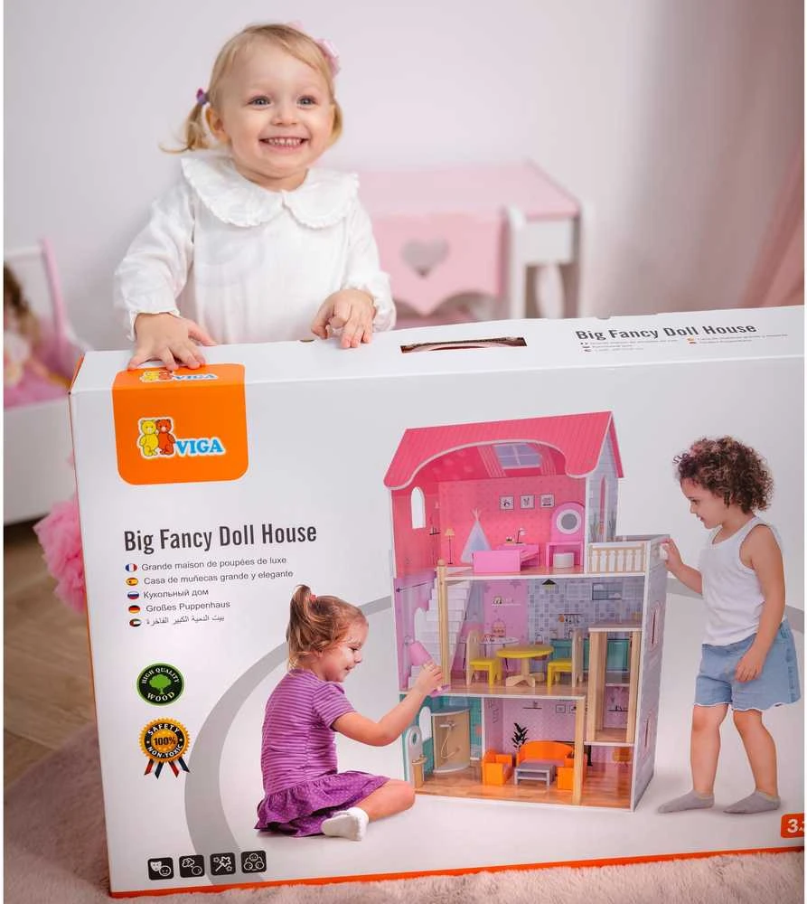 Viga Toys VIGA Medinis Lėlių Namelis su 5 Kambariais