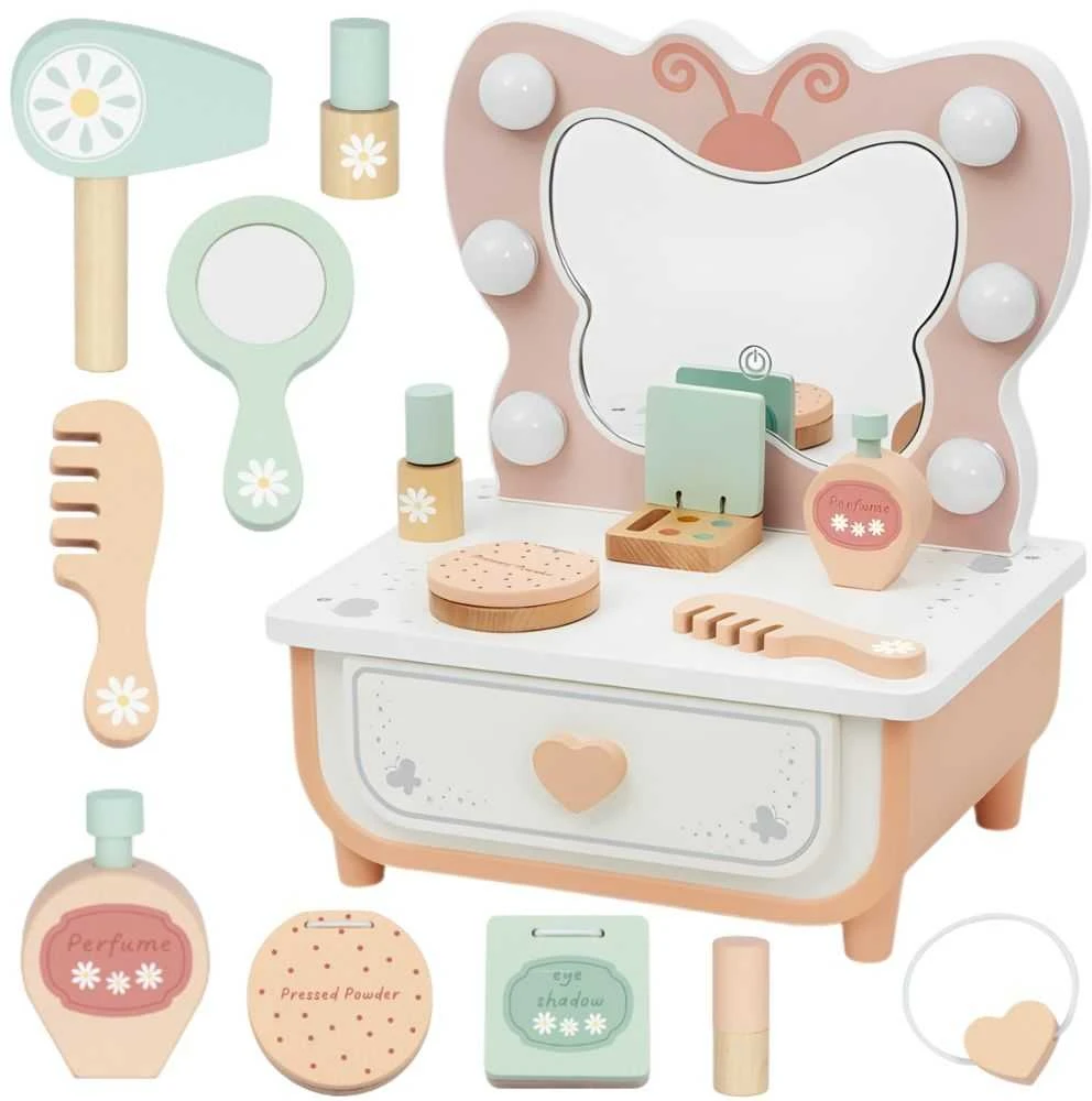 Tooky Toys Medinis makiažo staliukas TOOKY TOY Drugelis su LED apšvietimu