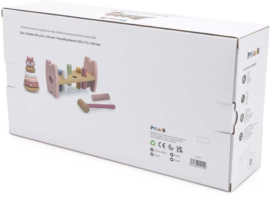Viga Toys rinkinys Medinė piramidė + plaktukas Montessori Fox