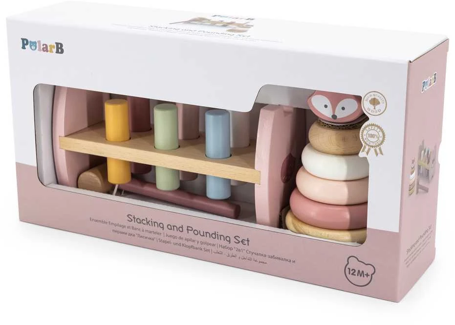 Viga Toys rinkinys Medinė piramidė + plaktukas Montessori Fox