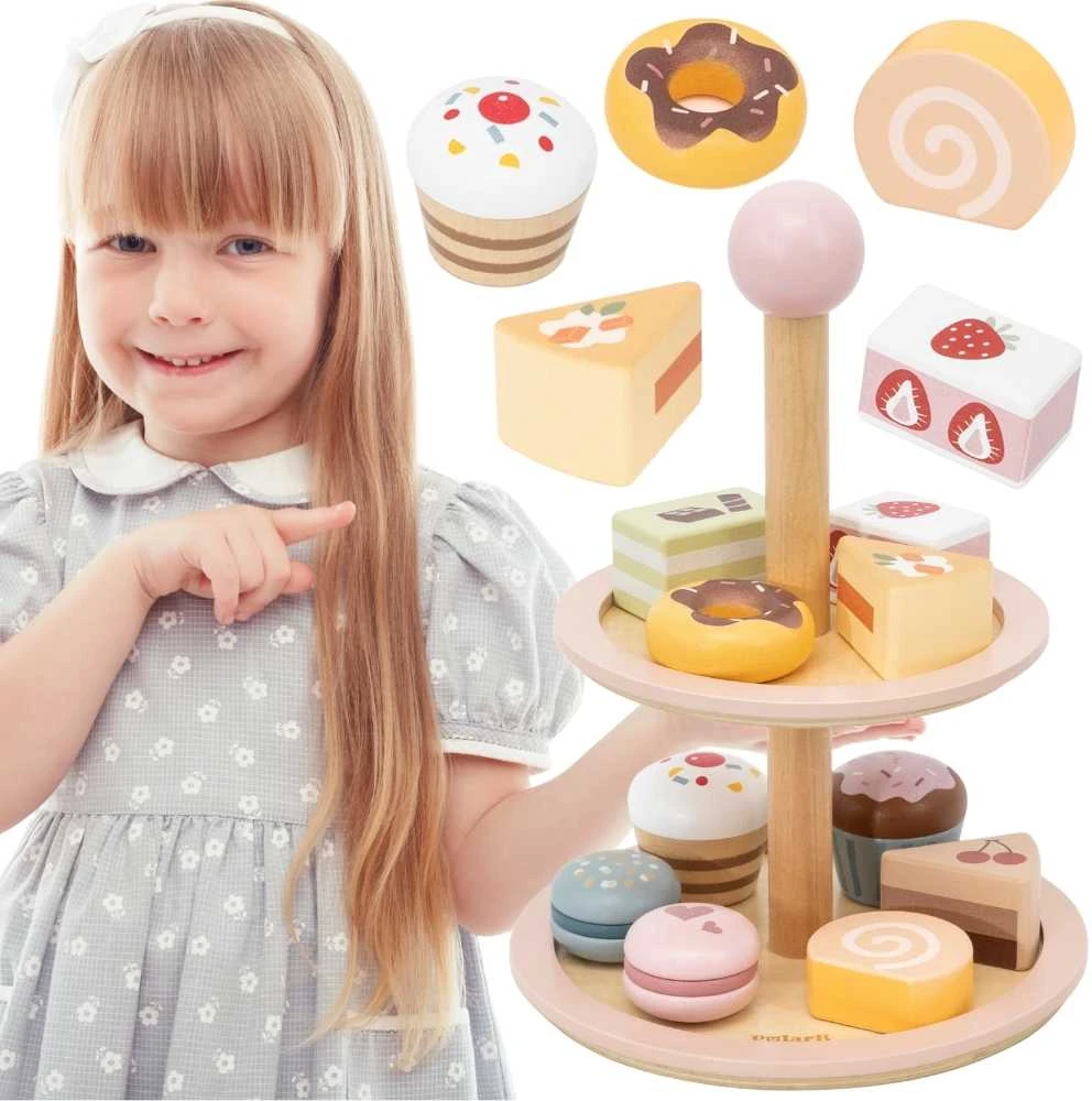 Viga Toys Medinis saldumynų stovas vaikams su priedais VIGA