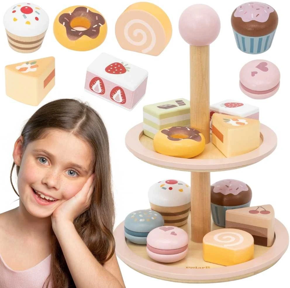 Viga Toys Medinis saldumynų stovas vaikams su priedais VIGA