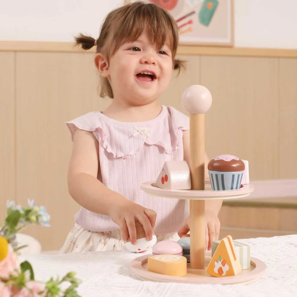 Viga Toys Medinis saldumynų stovas vaikams su priedais VIGA