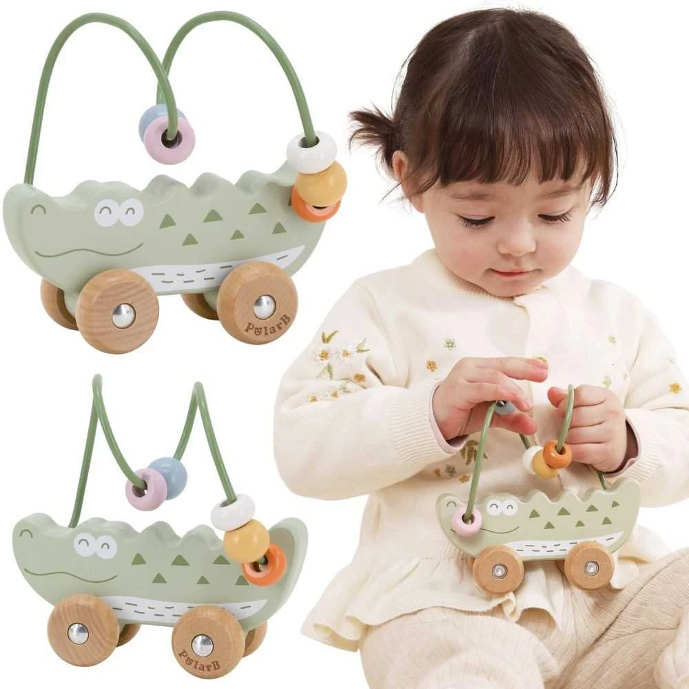 Viga Toys Medinis stumiamas karoliukų labirintas VIGA krokodilas