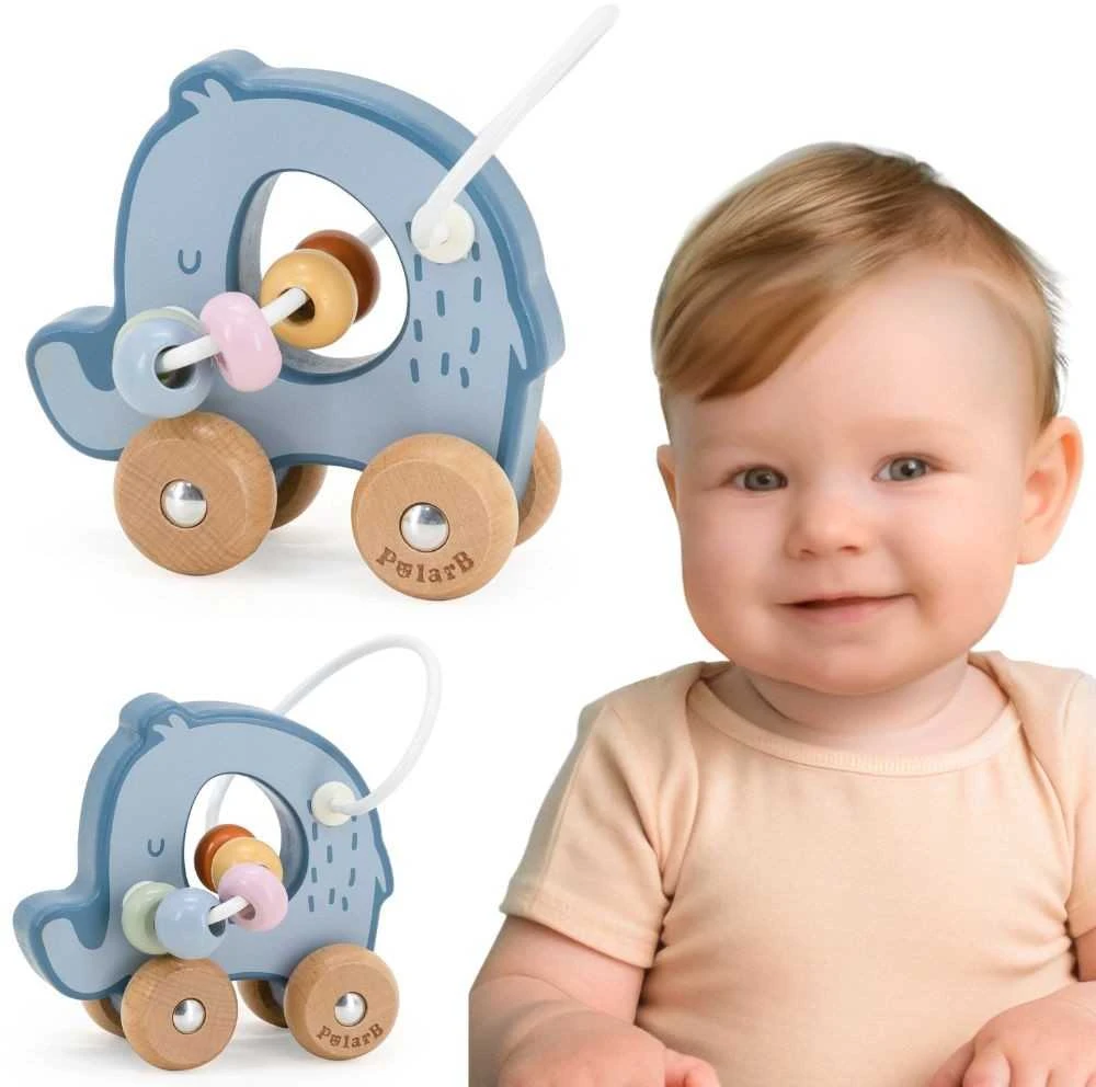 Viga Toys Medinis stumiamas karoliukų labirintas VIGA drambliukas