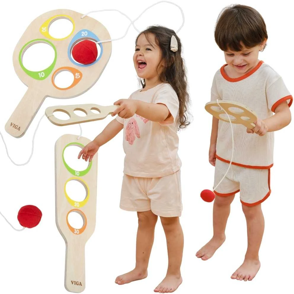 Viga Toys Medinis taiklumo žaidimas su raketėmis Pagauk kamuoliuką VIGA