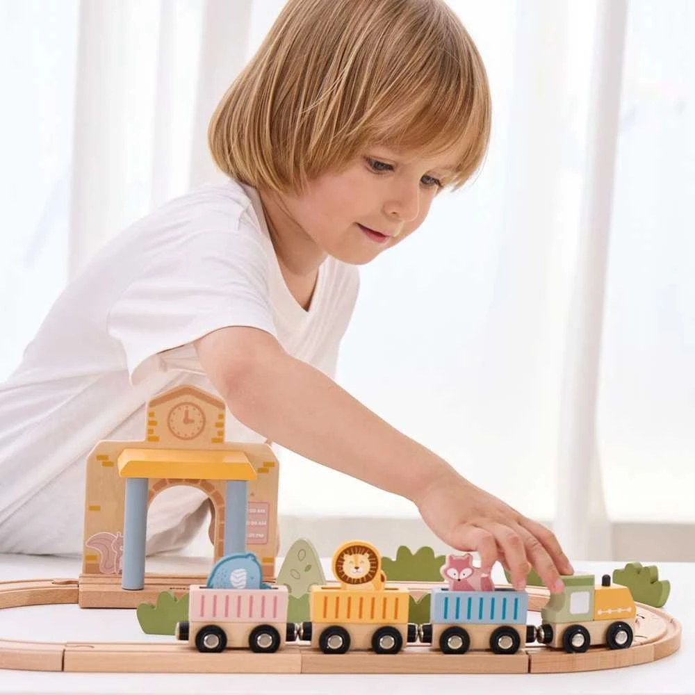 Viga Toys PolarB Medinis Geležinkelio Rinkinys 30 vnt.