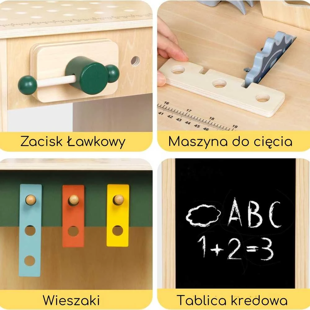 Medinis vaikiškas darbo stalas su įrankiais WOOPIE Žalias