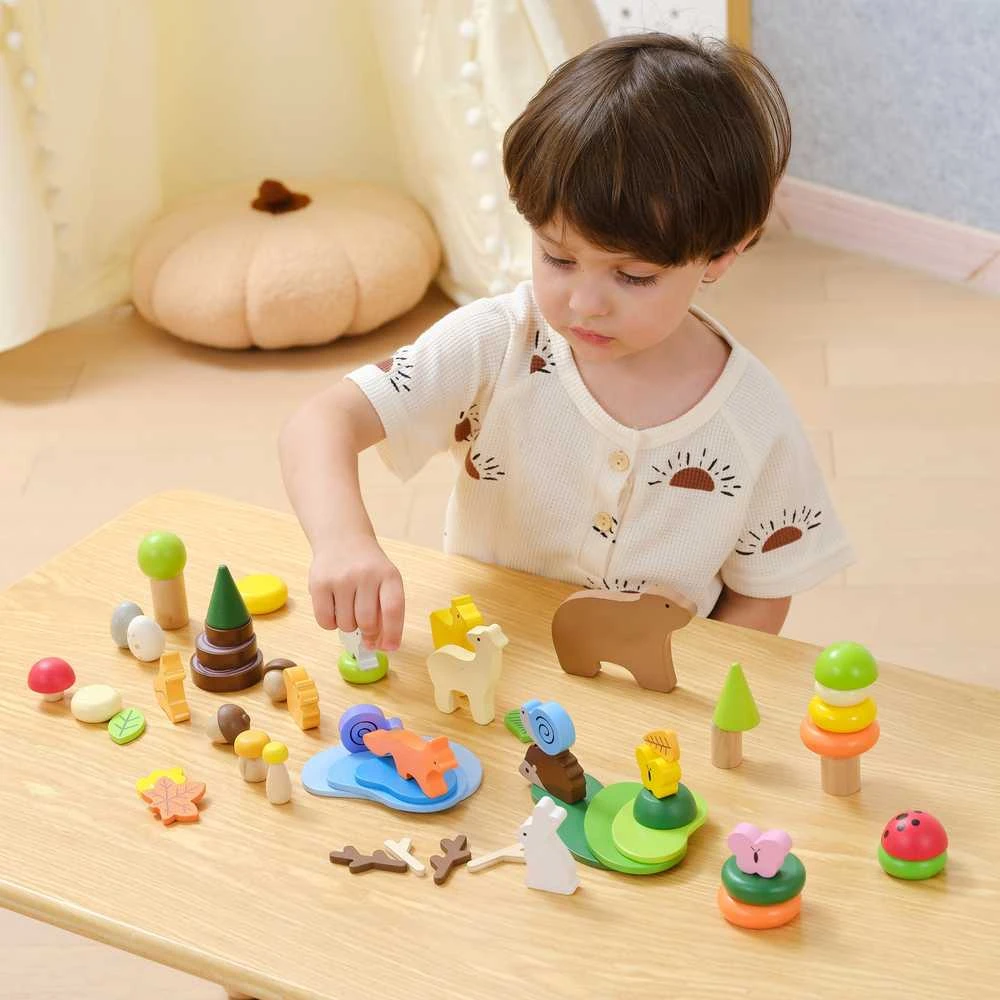 Viga Toys Medinių kaladėlių rinkinys VIGA Miško istorijų pasaulis 58 vnt