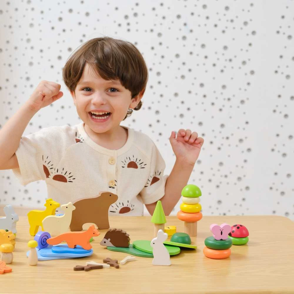 Viga Toys Medinių kaladėlių rinkinys VIGA Miško istorijų pasaulis 58 vnt