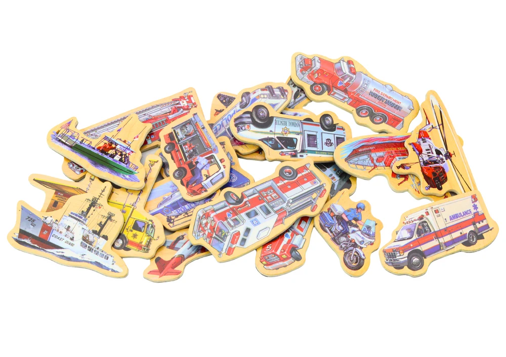 Lean Toys Medinių Magnetų Rinkinys su Transporto Priemonėmis, 20 vnt.