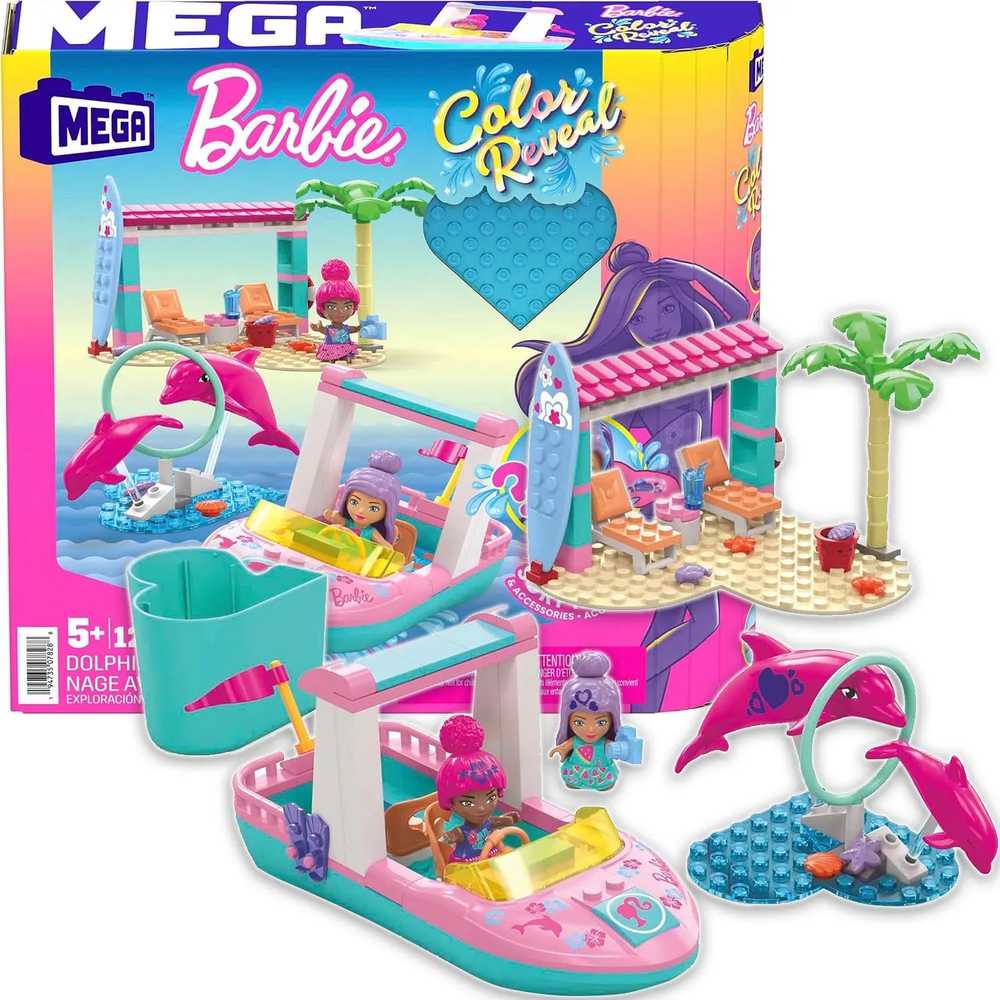Mega Bloks Mattel 121 dalių MEGA Barbie spalvų atskleidimo blokeliai Nuotykių su delfinais už5425