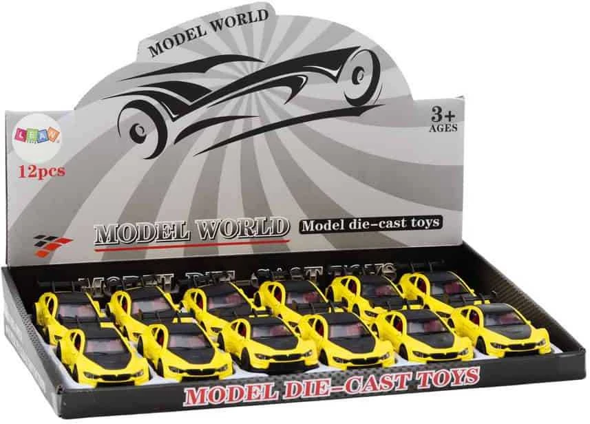 Lean Toys Geltonas sportinis automobilis 1:32 su trinties pavara