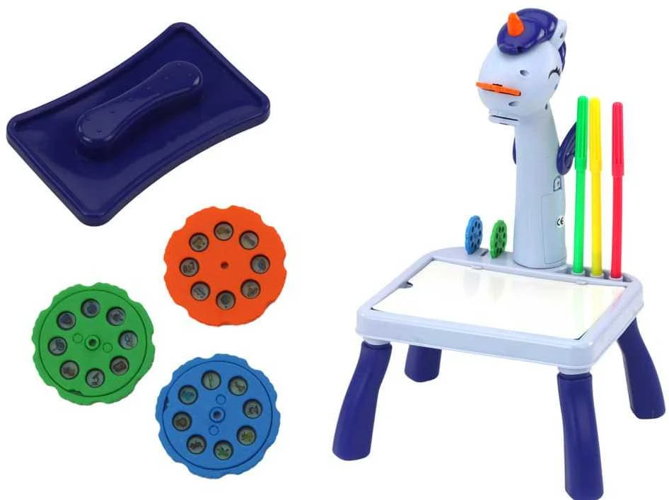 Lean Toys Mini projektorius su Tetris piešimo stalu 2in1 Mėlynas Vienaragis
