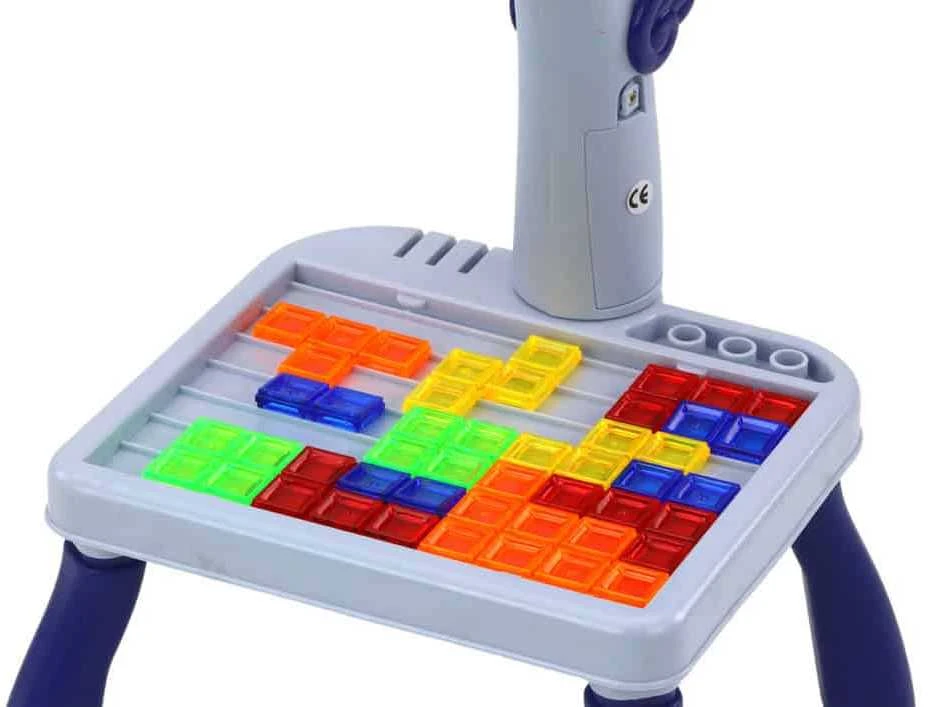 Lean Toys Mini projektorius su Tetris piešimo stalu 2in1 Mėlynas Vienaragis