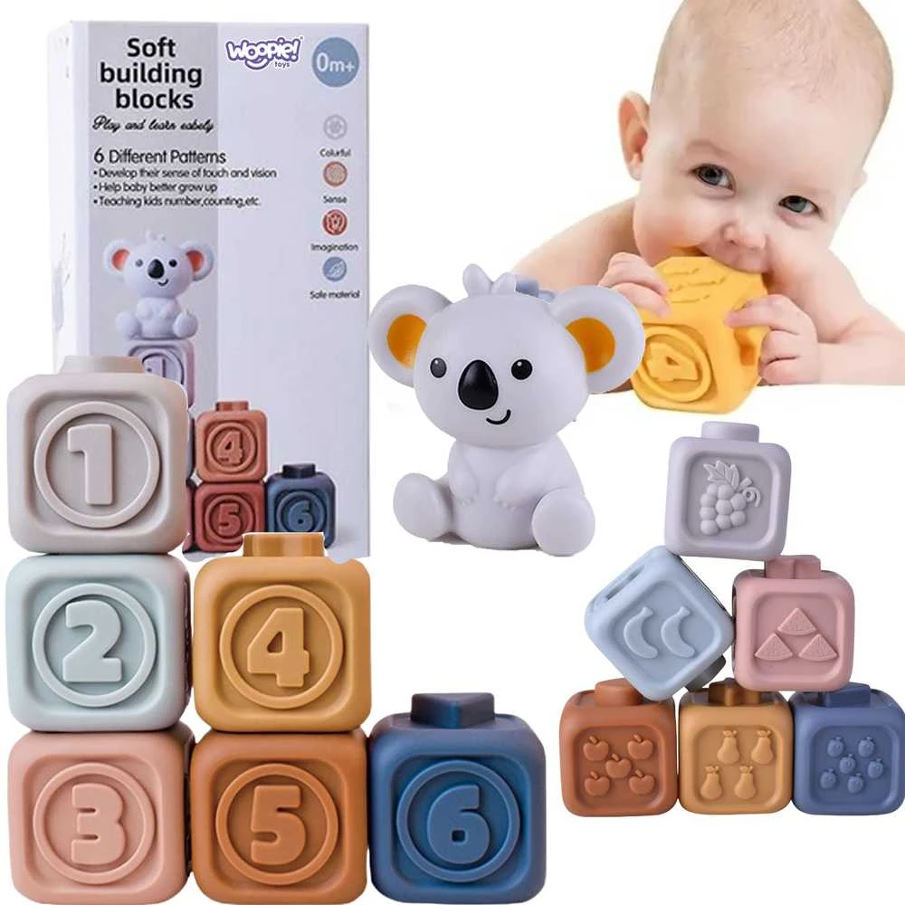 Woopie Baby Minkšta edukacinė 2in1 piramidė ir sensoriniai kaladėlės su skaičiais kūdikiams