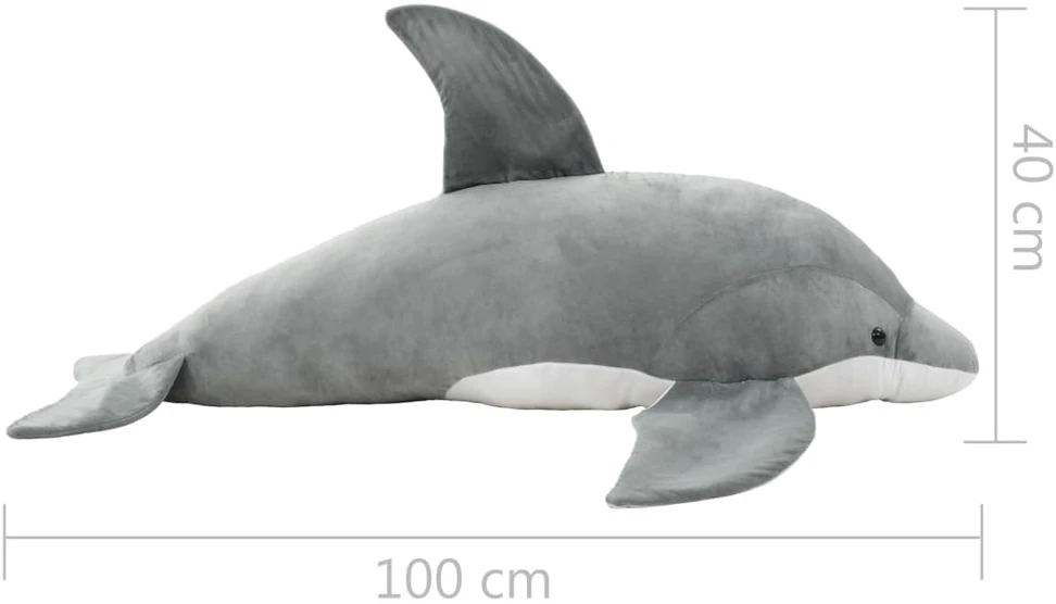 Minkštas žaislinis delfinas, pilkas, pliušinis