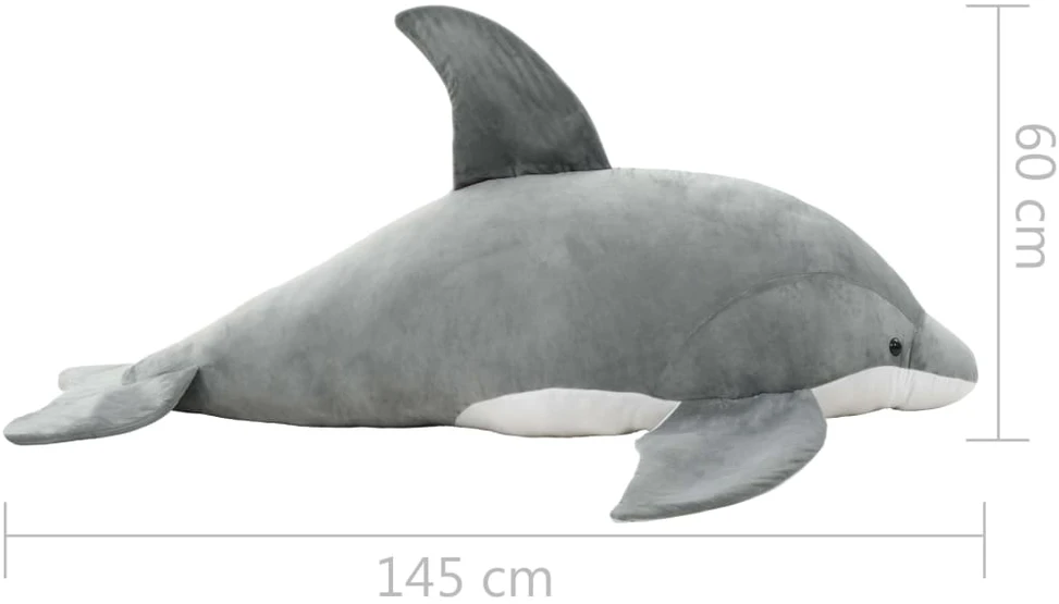 Minkštas žaislinis delfinas, pilkas, pliušinis