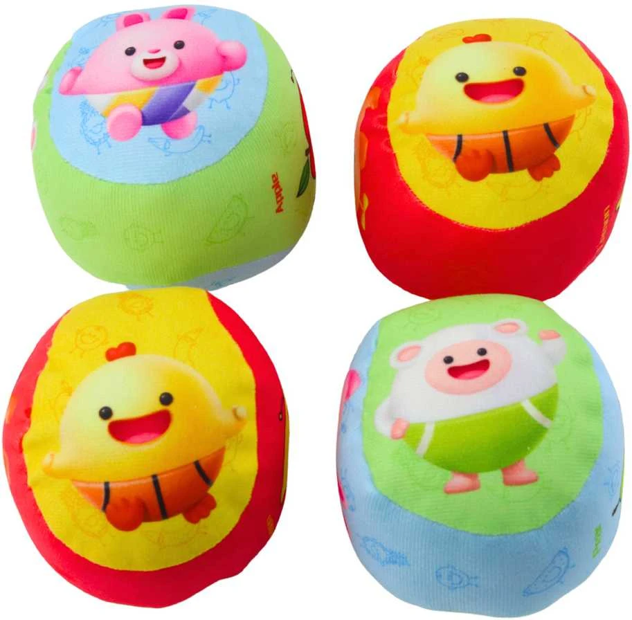 Lean Toys 4 spalvotų minkštų kamuoliukų rinkinys vaikams su vaisių raštais
