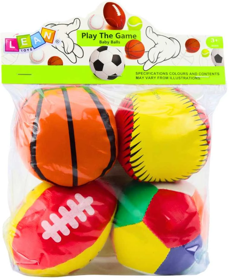Lean Toys Minkšti sportiniai kamuoliai vaikams, 4 vnt.