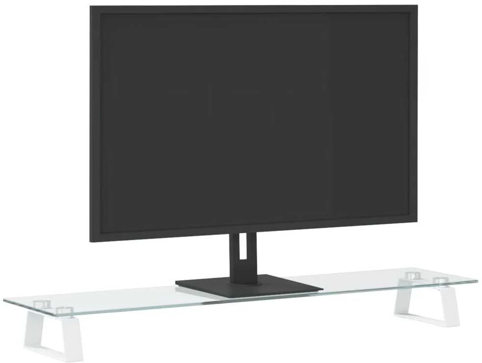 Laikiklis Monitoriaus stovas, baltas, 80x20x8cm, stiklas ir metalas