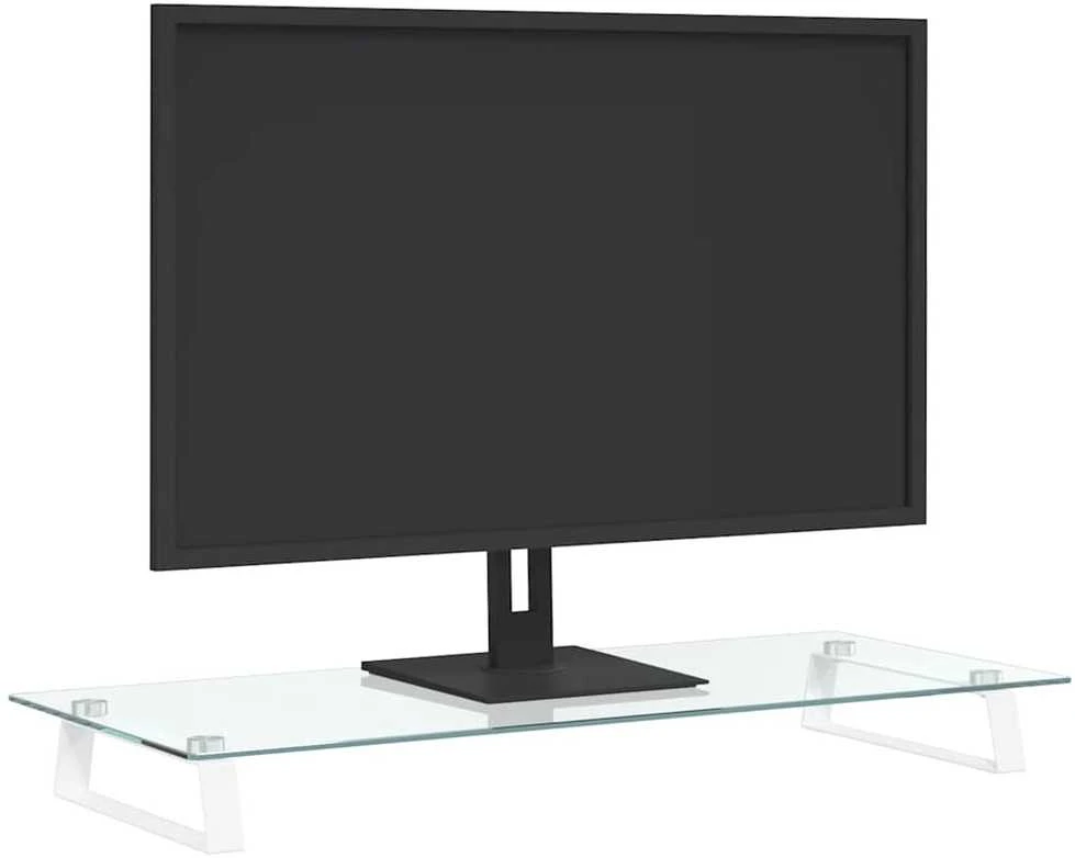 Laikiklis Monitoriaus stovas, baltas, 80x35x8cm, stiklas ir metalas