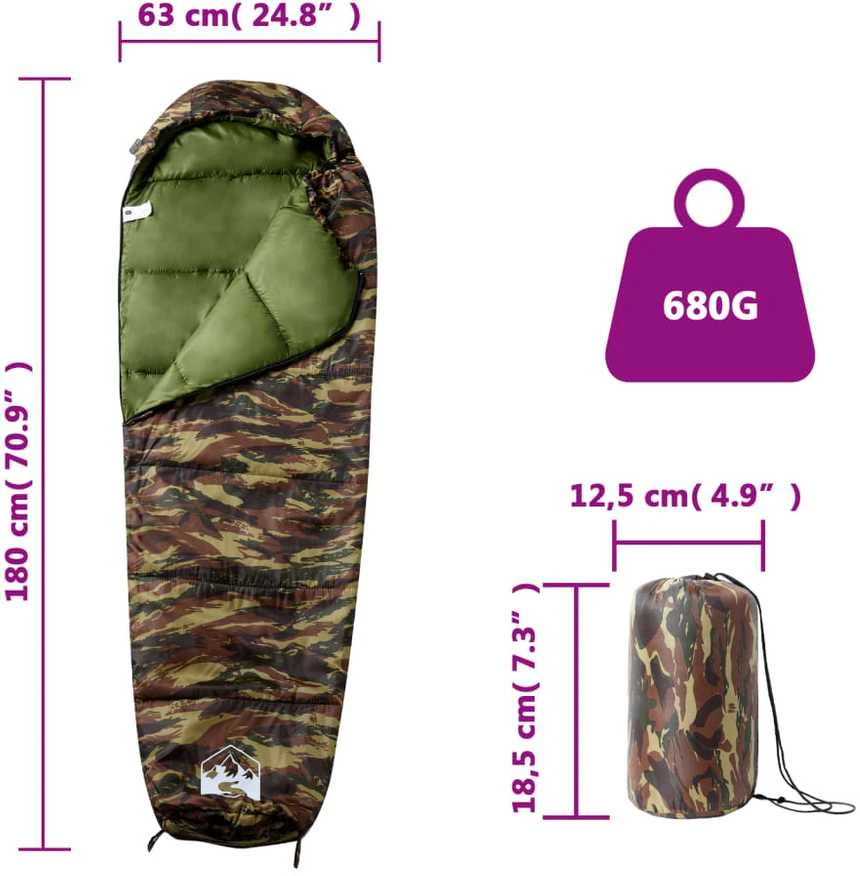 Mumijos formos miegmaišis suaugusiems stovyklavimui, 3 sezonams