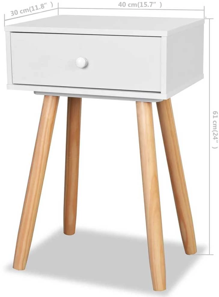 Naktiniai staliukai, 2vnt., pušies mediena, 40x30x61cm, balti