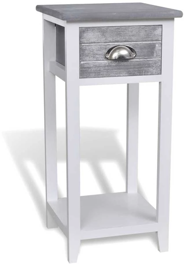 Naktinis staliukas su stalčiuku, pilkas ir baltas