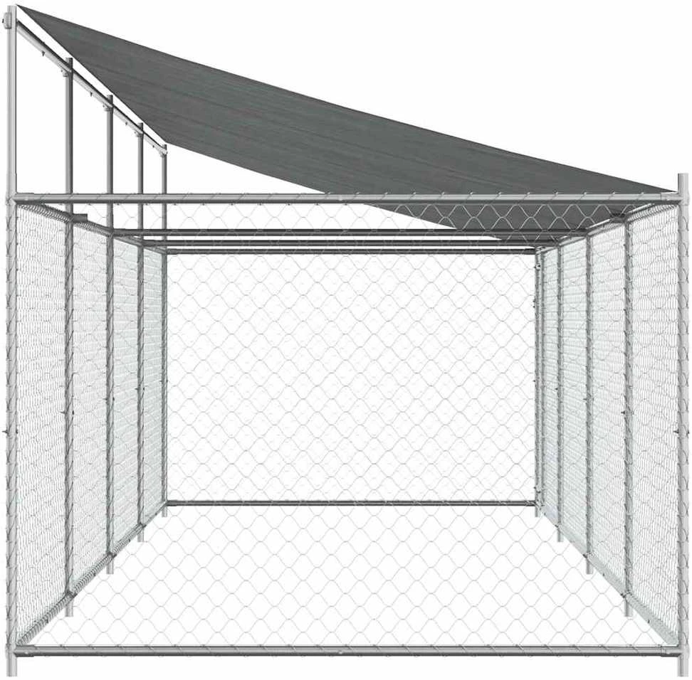 Narvas šunims su stogu ir durimis, pilkas, 8x2x2m, plienas