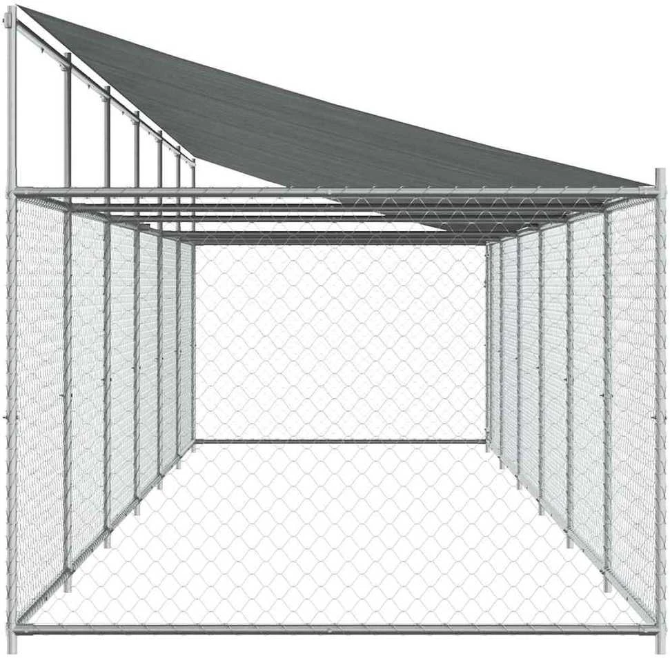 Narvas šunims su stogu ir durimis, pilkas, 12x2x2m, plienas