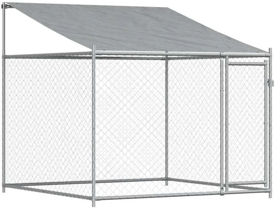 Narvas šunims su stogu ir durimis, pilkas, 6x2x2m, plienas