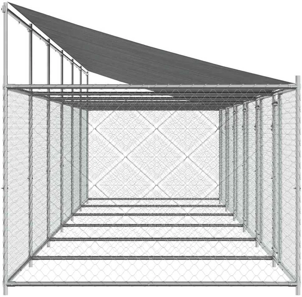 Narvas šunims su stogu ir durimis, pilkas, 12x2x2m, plienas