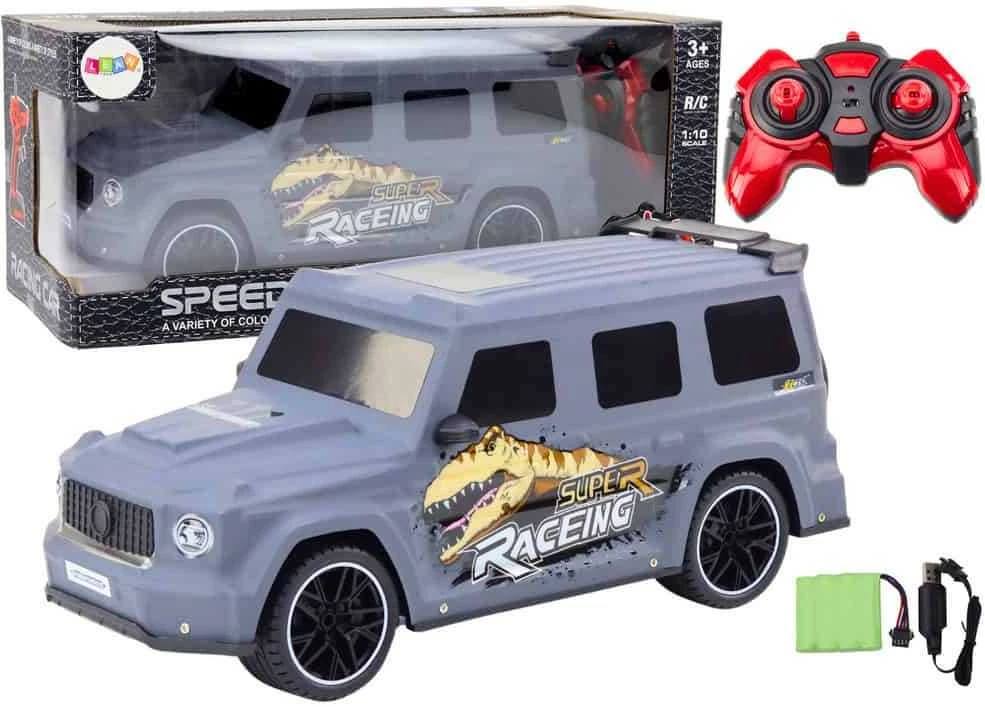 Lean Toys Nuotolinio valdymo automobilis su dinozauru, 1:10 mastelis, pilkas
