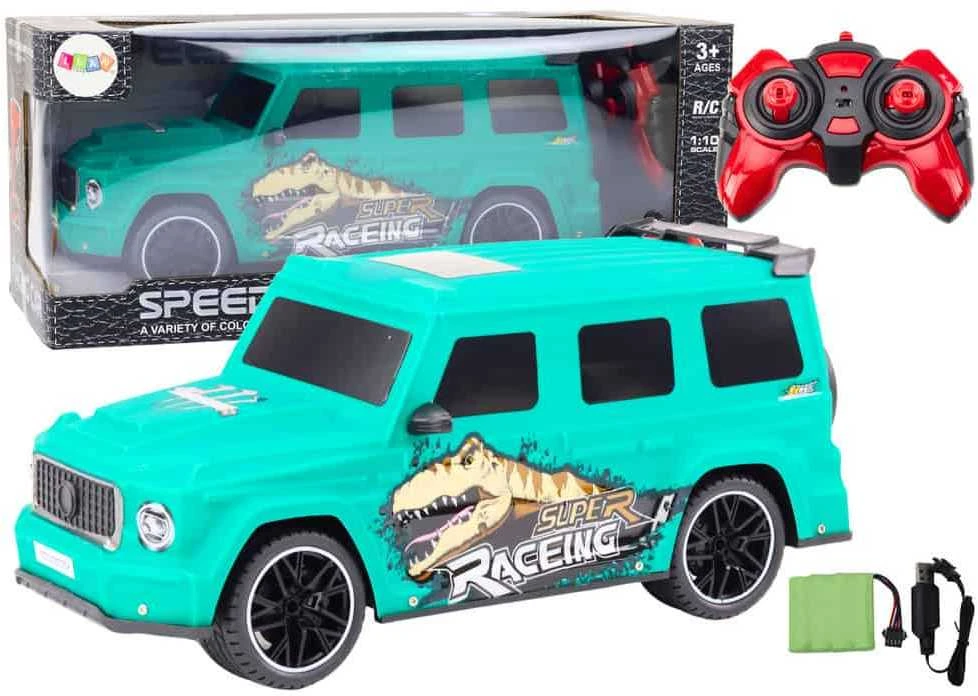 Lean Toys Nuotoliniu būdu valdoma mašina RC Car with Dinosaur, žalia