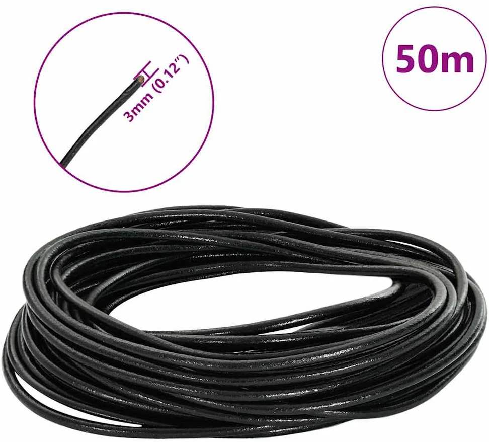 Odinė gija 1 Juoda Ø3 mm x 50 m Oda