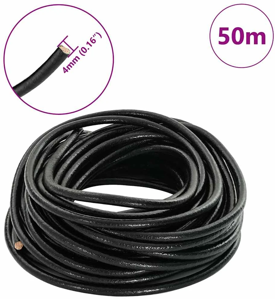 Odinė gija Juoda Ø4 mm x 50 m Oda