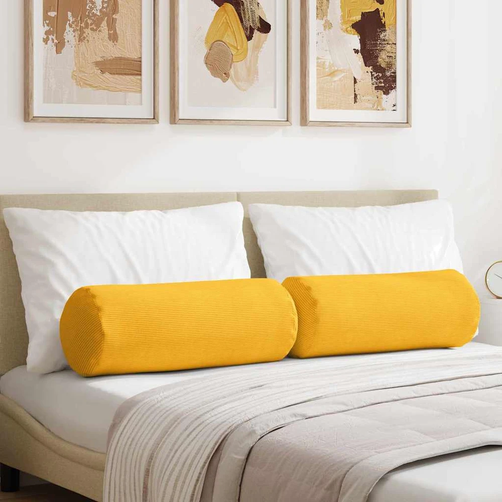 Pagalvės 2 pcs Šviesi geltona Ø 25 x 70 cm Kordūrinis audinys