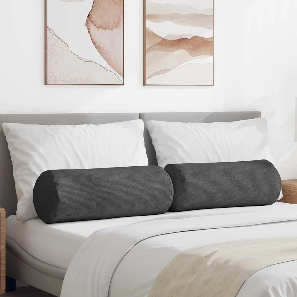 Pagalvės 2 pcs Tamsiai pilka Ø 25 x 70 cm Kordūrinis audinys