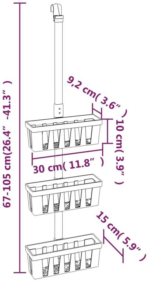 Pakabinama dušo lentyna, 30x15x(67–105)cm, aliuminis