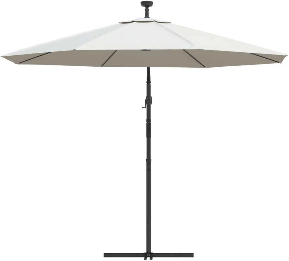 Pakabinamas skėtis su LED, smėlio, 300cm, metalinis kotas