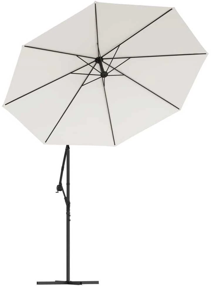 Pakabinamas skėtis su LED, smėlio, 300cm, metalinis kotas