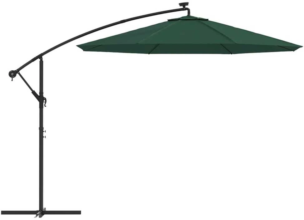Pakabinamas skėtis su LED, žalias, 300cm, metalinis kotas