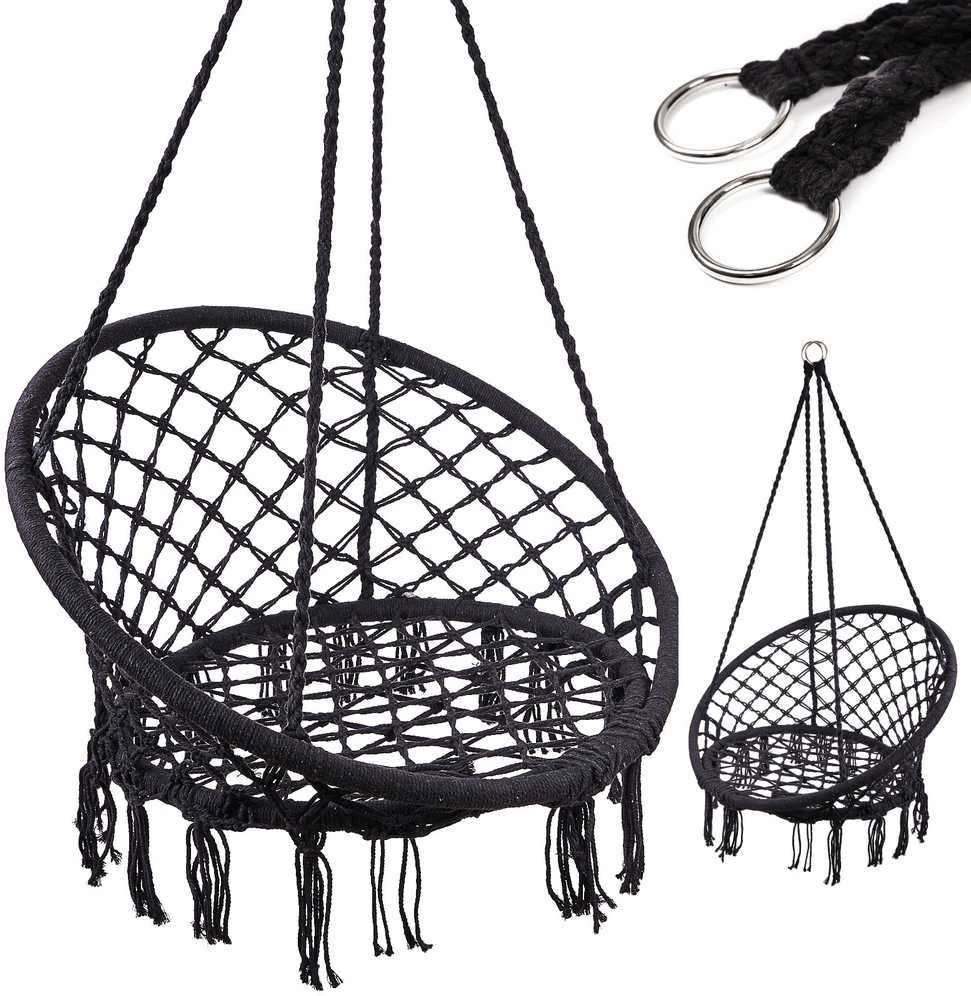 Boho stiliaus pakabinamas krėslas 80 cm | 150 kg | spalva: juoda